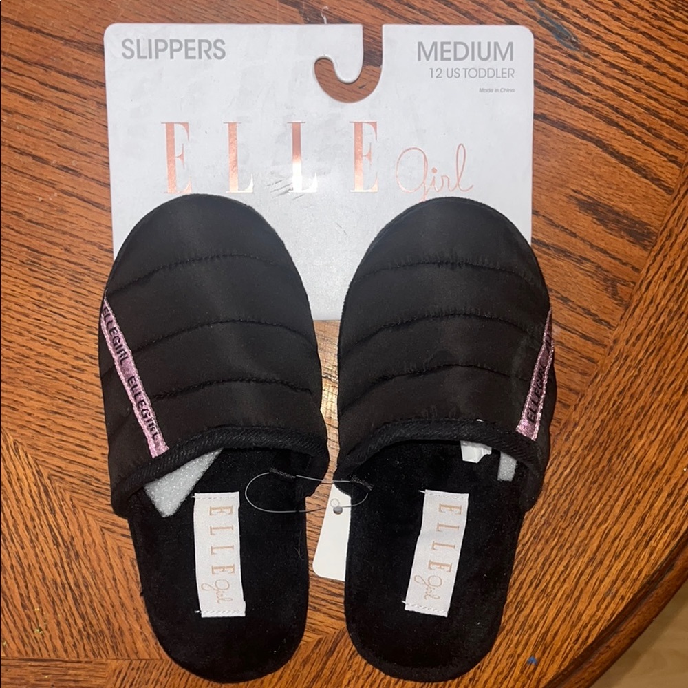 Elle Girl Black Toddler Slippers